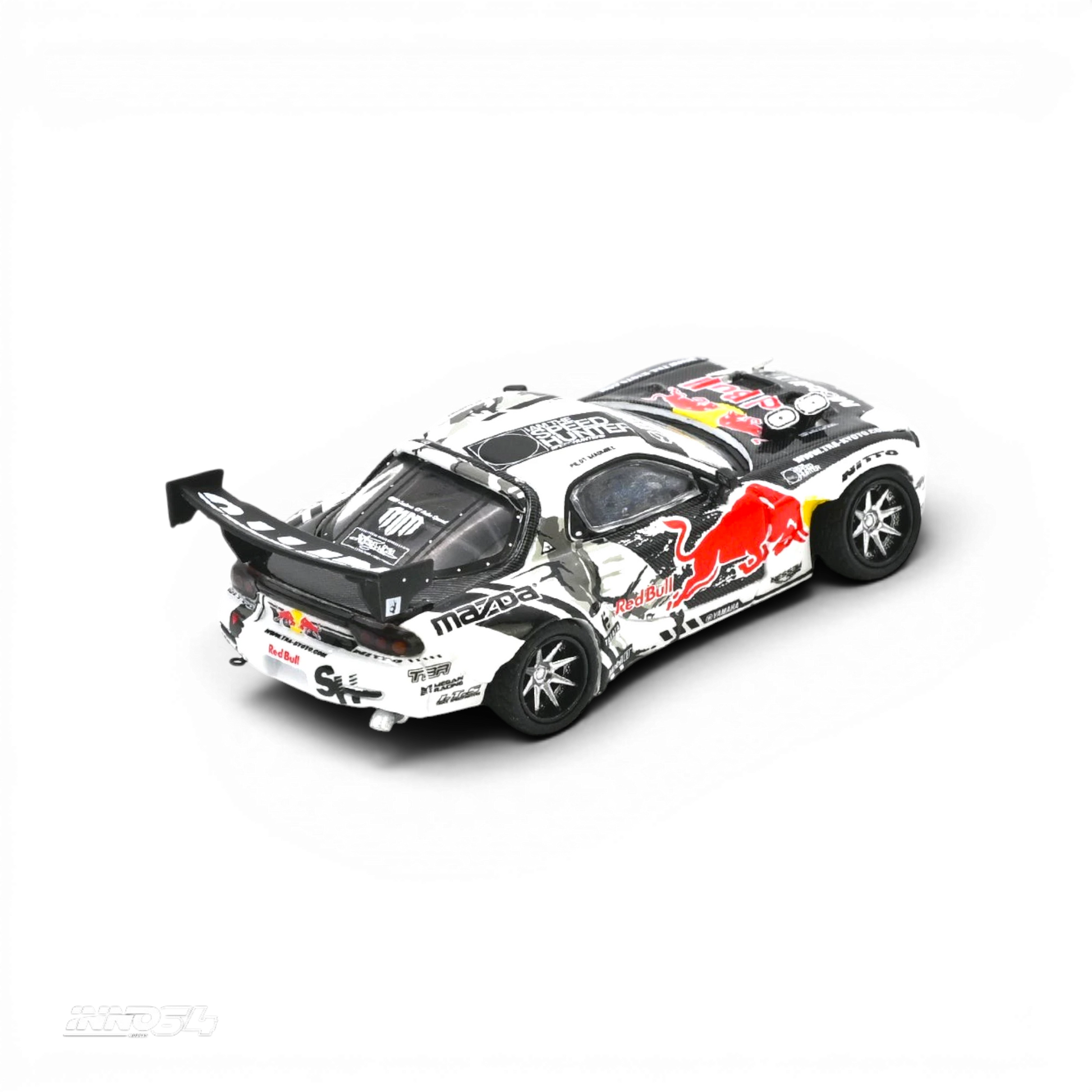 Lot57Supplies Diecast Shop 1:64 scale Inno64 Mazda RX-7 Mad Mike MADBUL Gen6 diecast model car with Red Bull livery