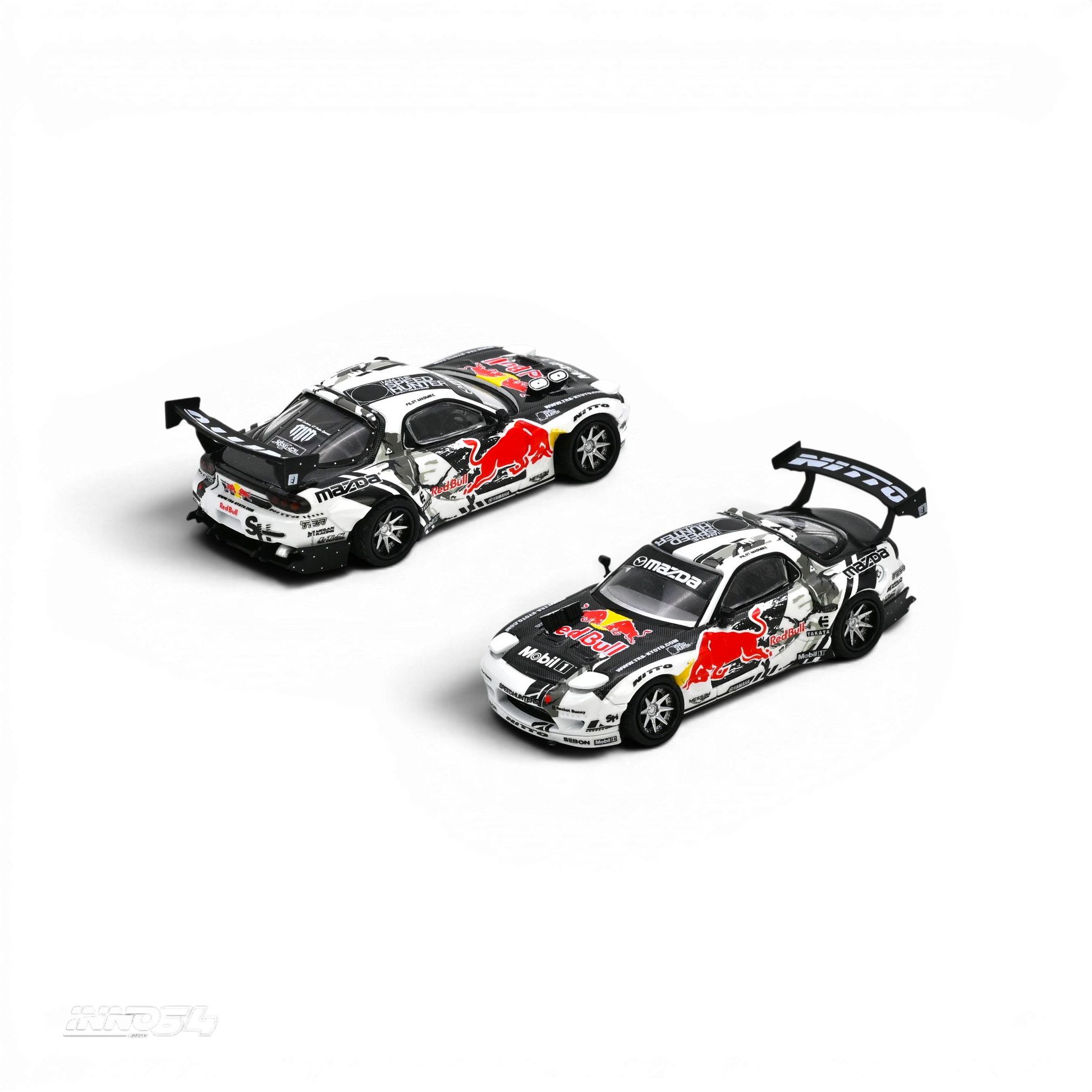 Lot57Supplies Diecast Shop 1:64 scale Inno64 Mazda RX-7 Mad Mike MADBUL Gen6 diecast model car with Red Bull livery.