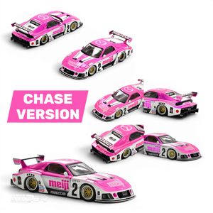 Lot57Supplies Diecast Shop Inno64 Mazda RX7 FD3S LB-Super Silhouette Meiji diecast model car in pink and white