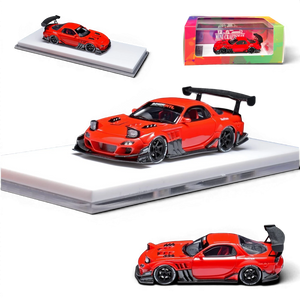 Lot57Supplies Diecast Shop 1:64 scale red Mazda RX-7 resin model car with custom body kit and rear wing