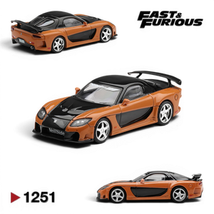 Lot57Supplies Diecast Shop MiniGT 1:64 scale Mazda RX-7 VeilSide Fortune diecast car in orange and black Tokyo Drift