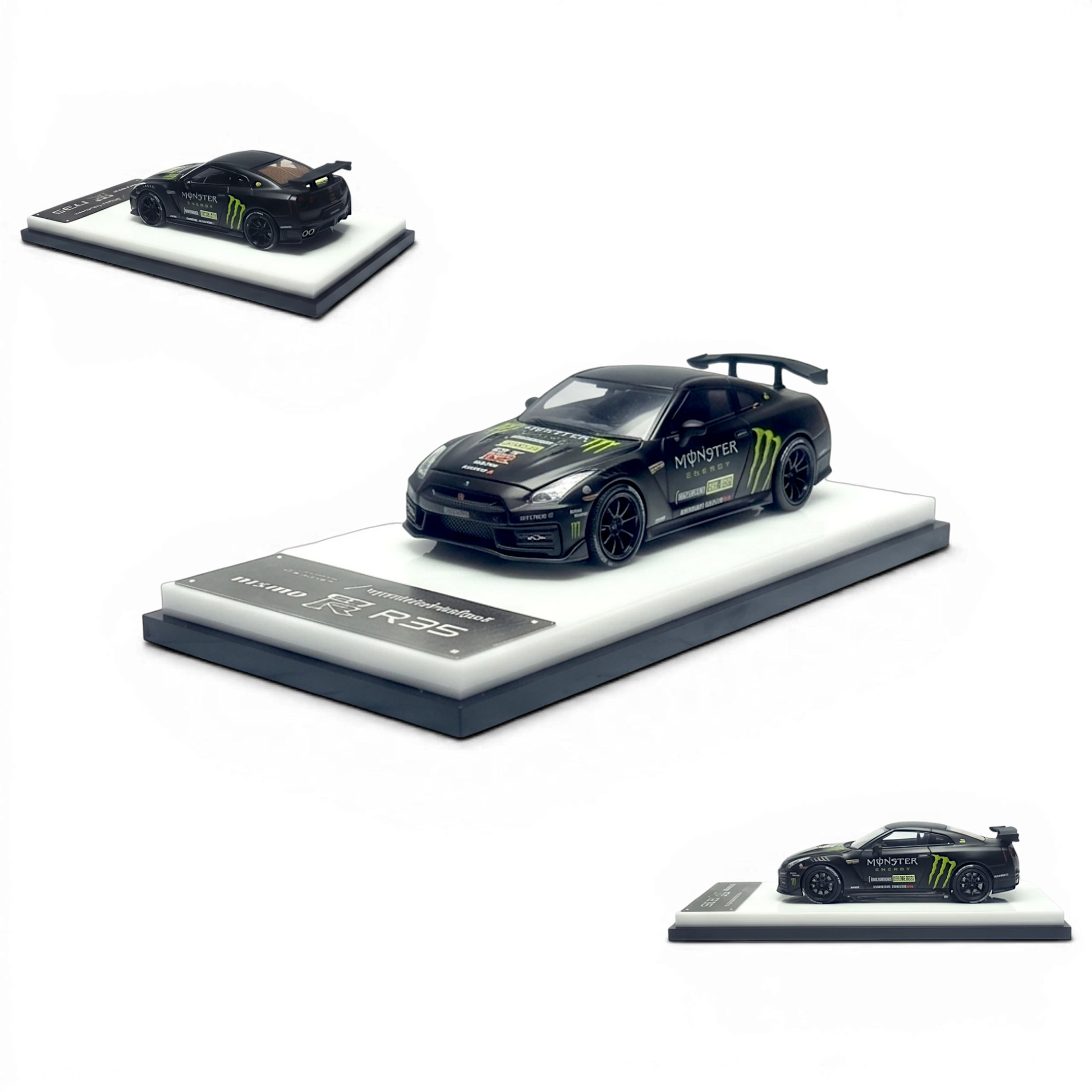 Lot57Supplies Diecast Shop 1:64 scale Monster Matte Black MC GTR R35 NISMO diecast model with removable hood.