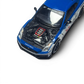 Lot57Supplies Diecast Shop 1:64 scale white and blue MC GTR R35 NISMO diecast model with open hood revealing engine detail.