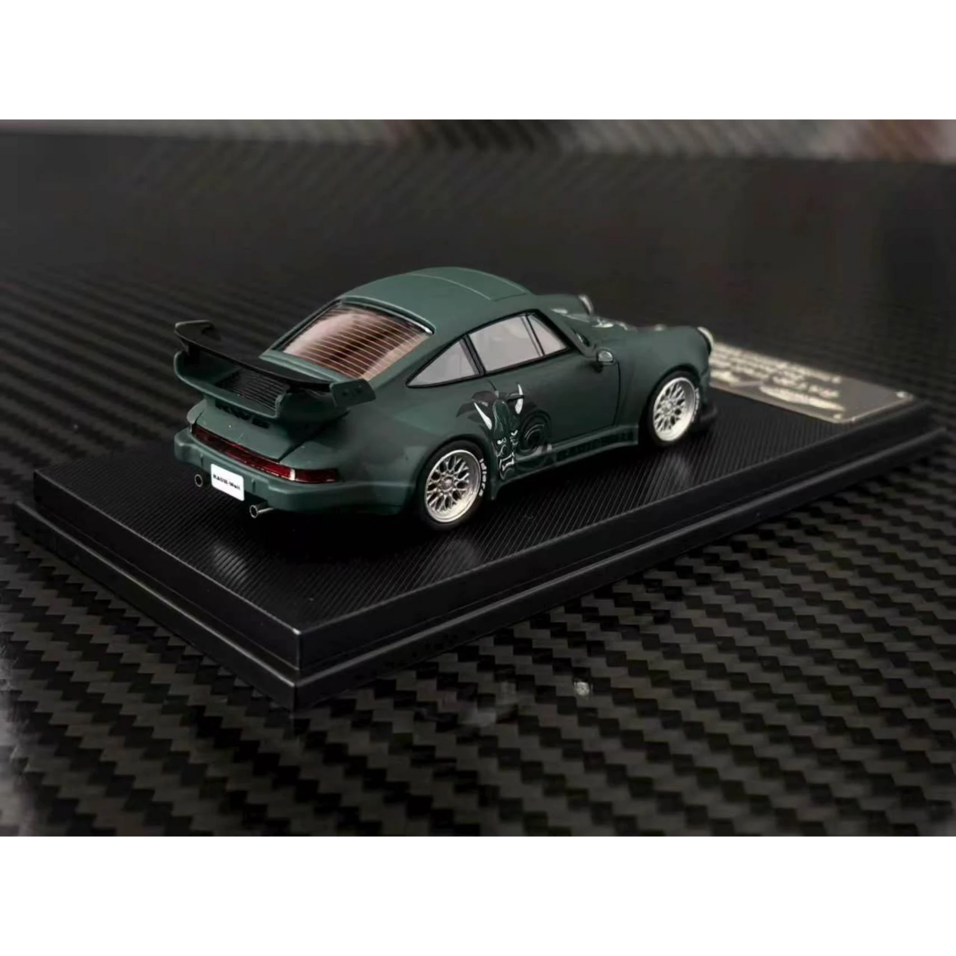 Lot57Supplies Diecast Shop 1:64 scale MC RWB930 diecast car in matte green with Hannya mask livery and GT wing