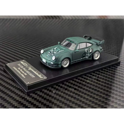 Lot57Supplies Diecast Shop MC RWB930 GT Wing 1:64 scale diecast car in matte green with Hannya mask livery