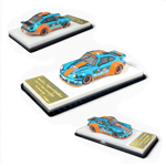 Lot57Supplies Diecast Shop MC RWB930 Whale Wing 1:64 scale model car in Gulf Chrome Blue/Orange diecast with distinctive whale tail spoiler.