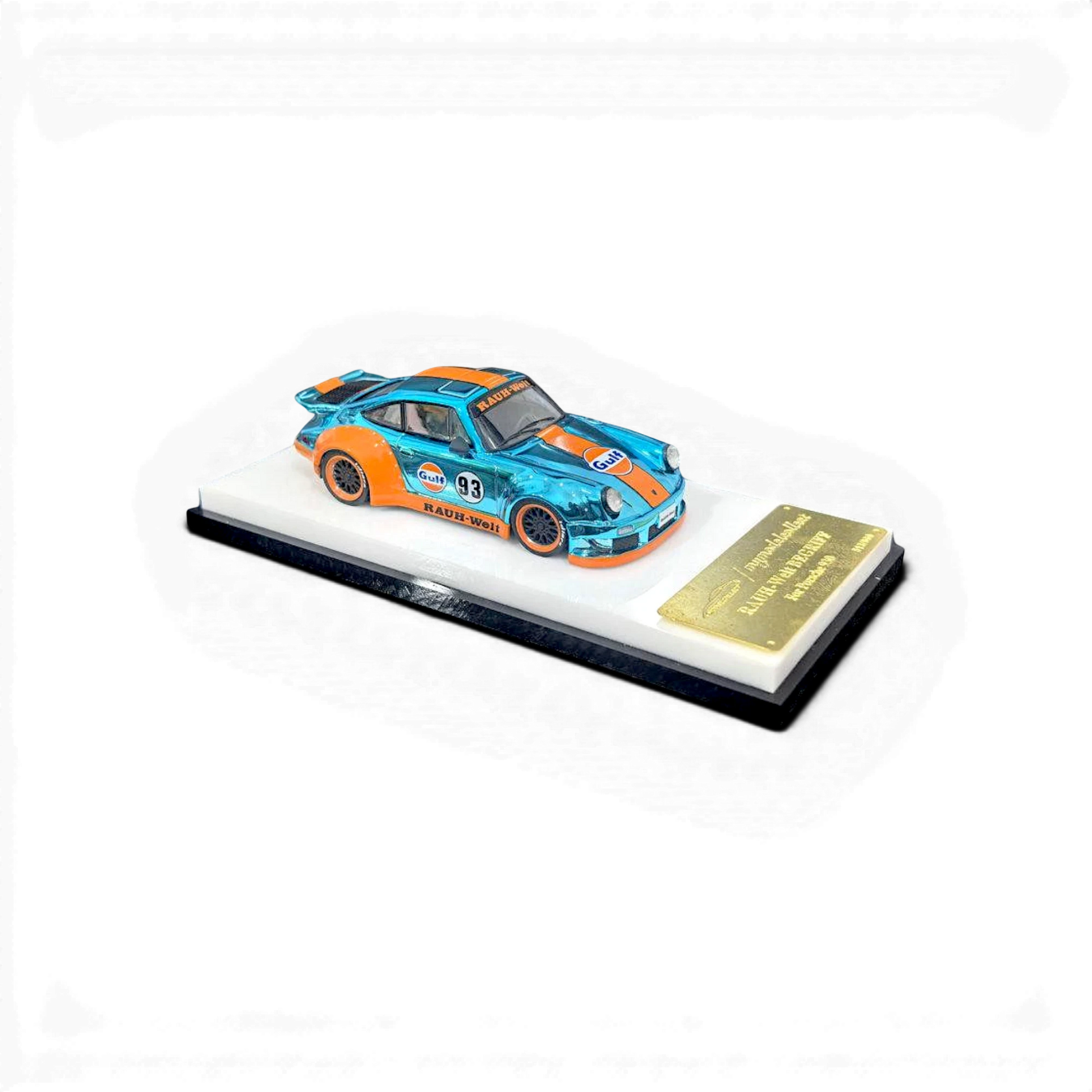 Lot57Supplies Diecast Shop 1:64 scale Gulf Chrome Blue/Orange MC RWB930 Whale Wing diecast model car.