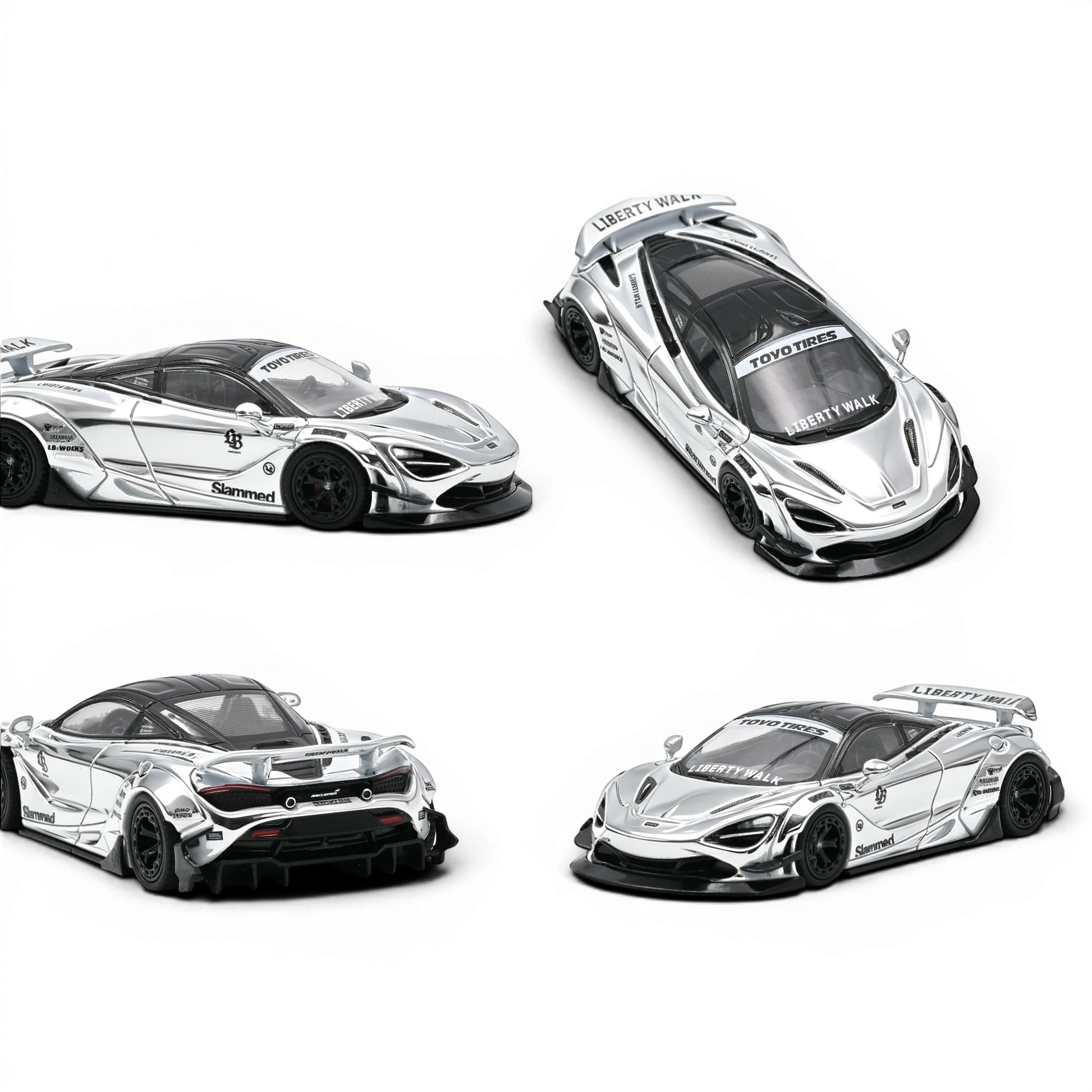 Lot57Supplies Diecast Shop Inno64 Liberty Walk McLaren 720S 1:64 scale diecast model car in chrome silver finish