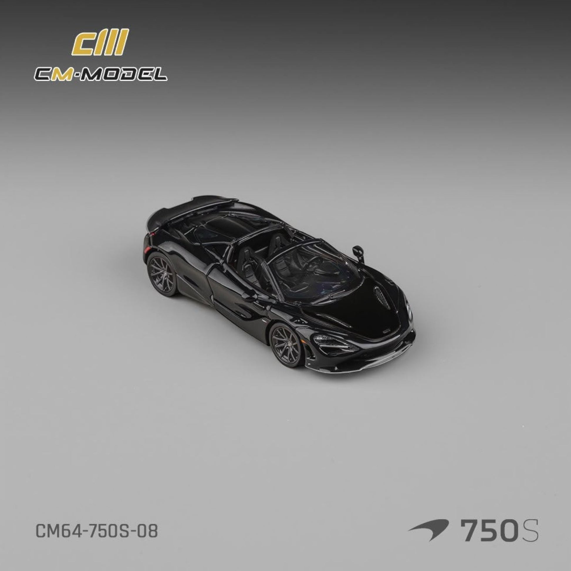 Lot57Supplies Diecast Shop CM Model 1:64 scale McLaren 750S Convertible diecast car in glossy Onyx Black