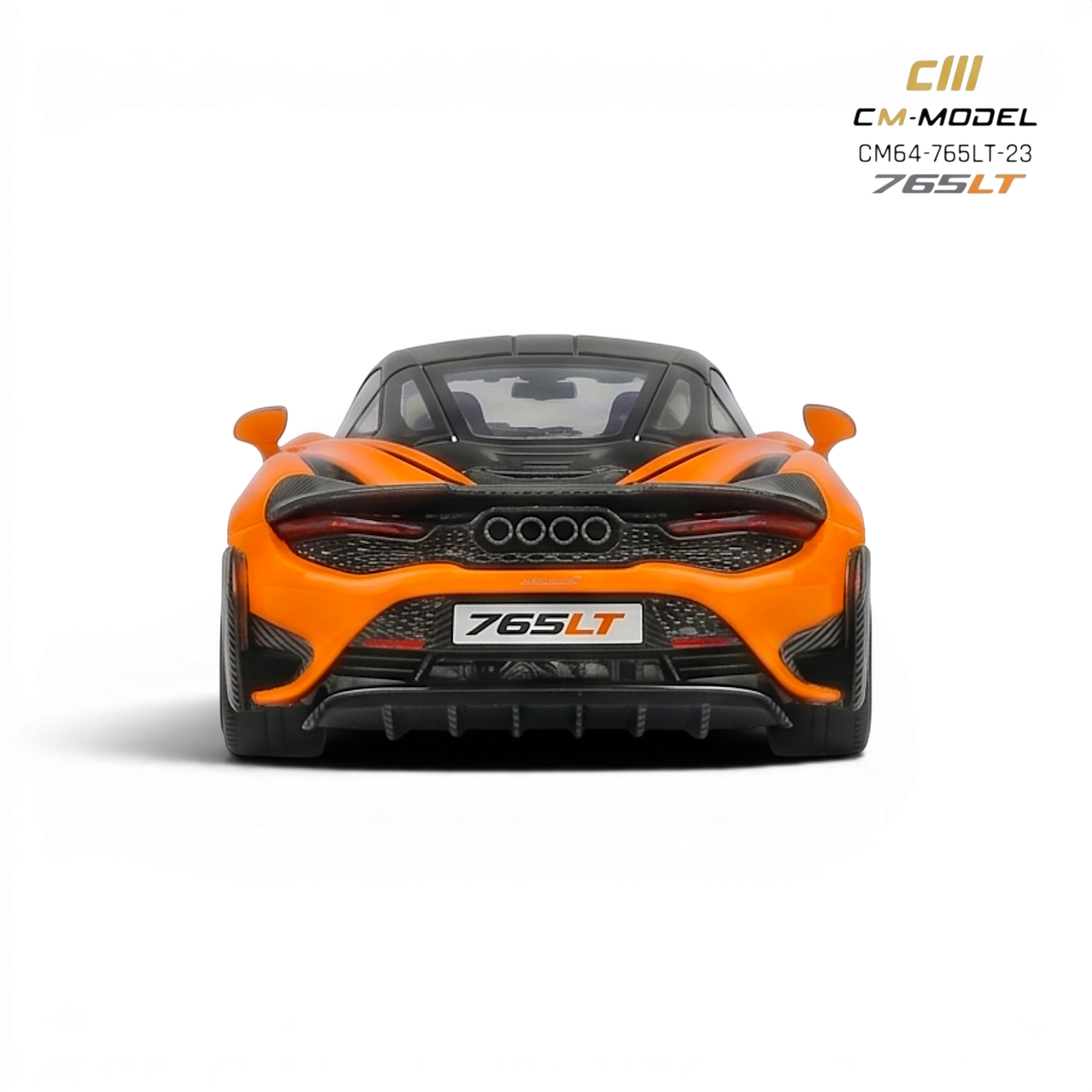 Lot57Supplies Diecast Shop CM Model McLaren 765LT 1:64 scale papaya orange alloy diecast car rear view