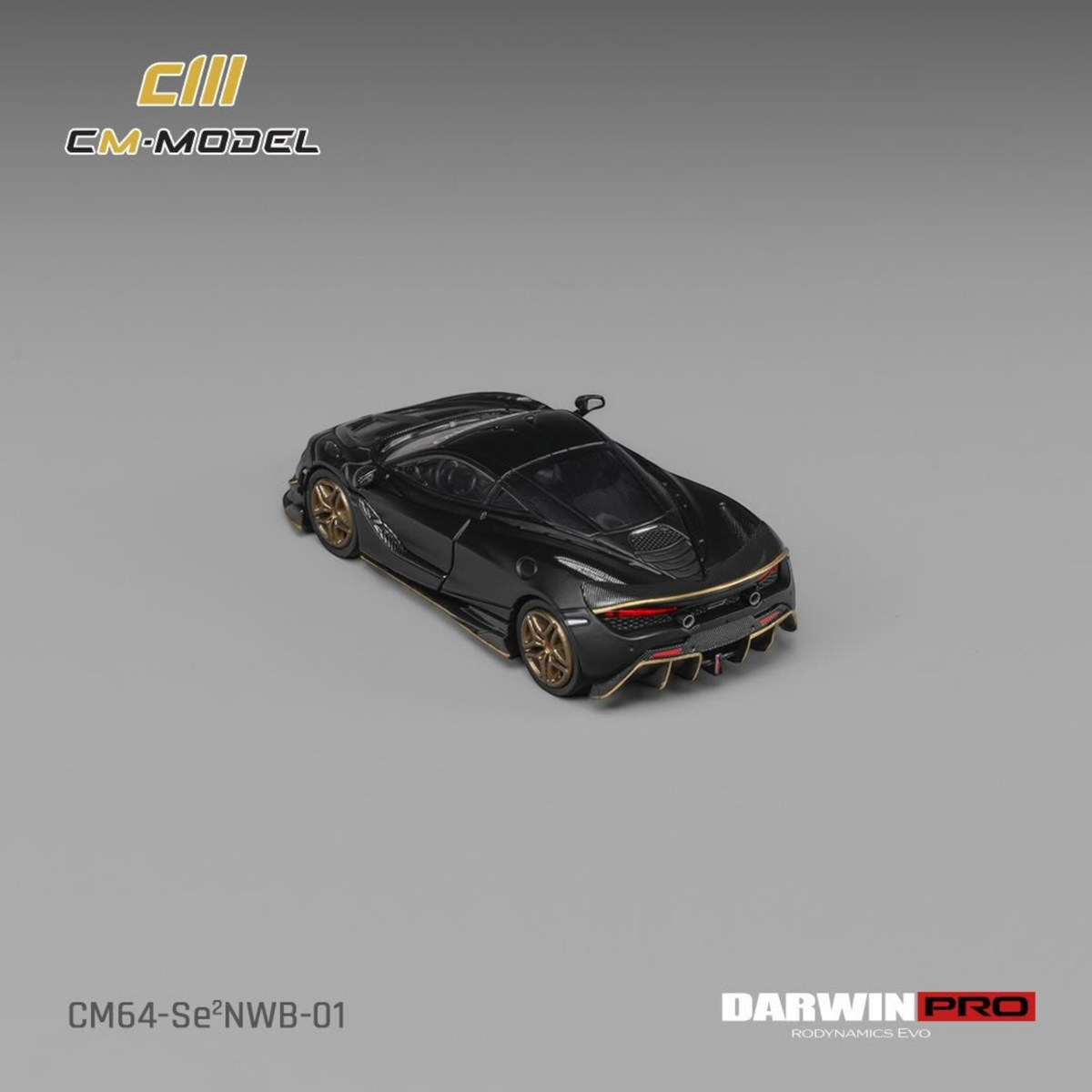 Lot57Supplies Diecast Shop CM Model McLaren DarwinPRO 720SE2 NWB diecast car in matt black with gold wheels