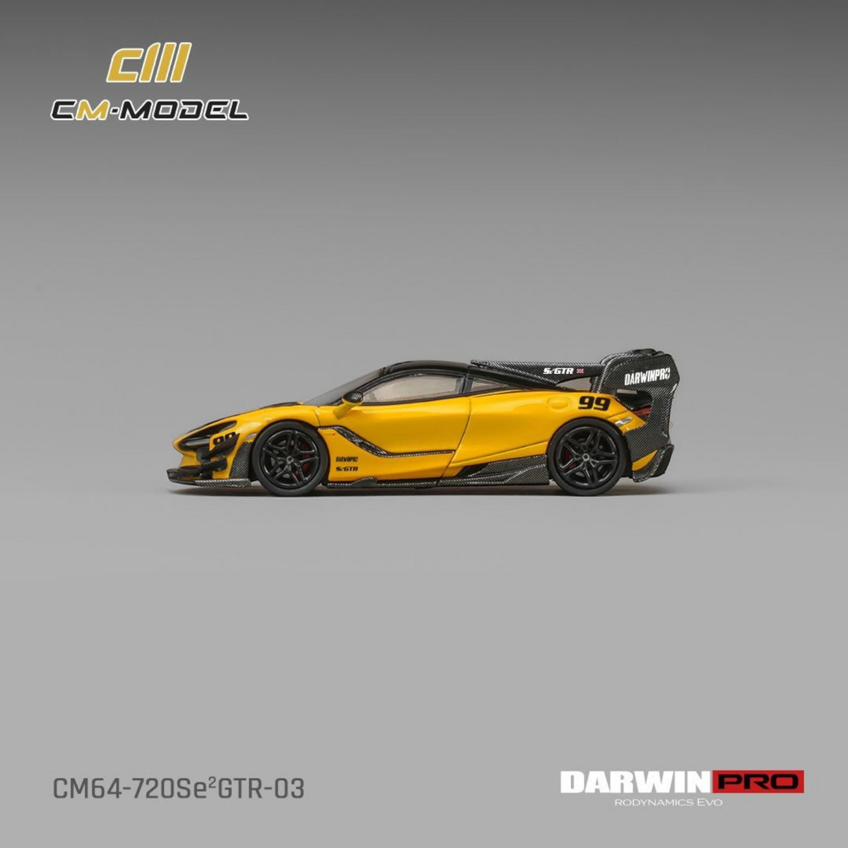 Lot57Supplies Diecast Shop CM Model McLaren DarwinPRO 720SE2 GTR diecast car in pearl yellow, side view