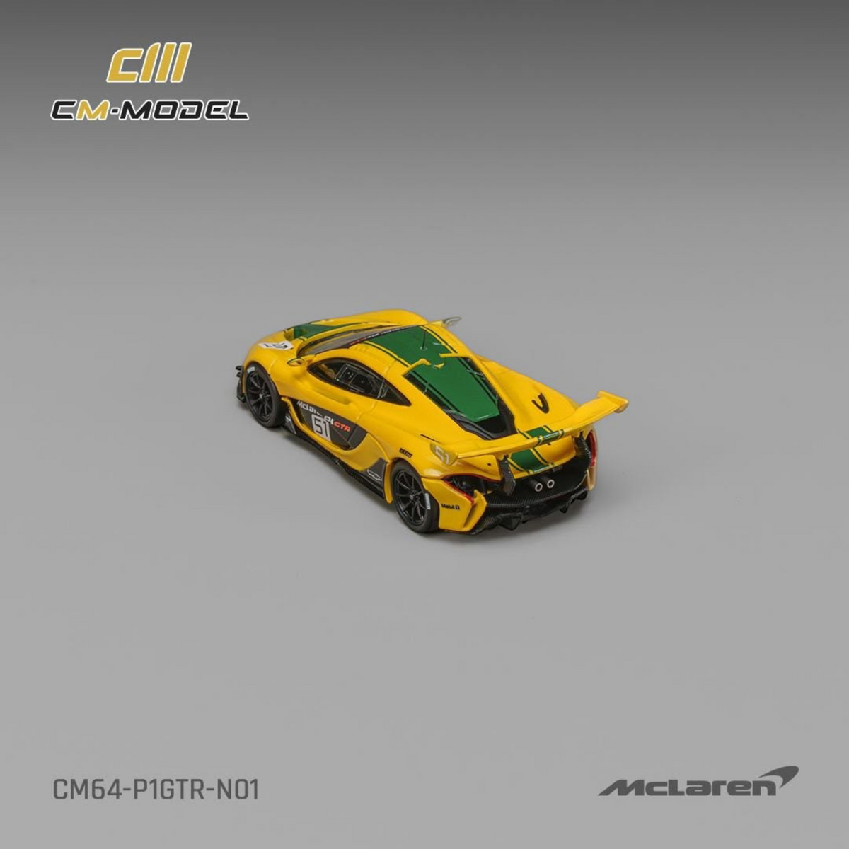 Lot57Supplies Diecast Shop 1:64 scale CM Model McLaren P1 GTR in iconic yellow and green Harrods livery