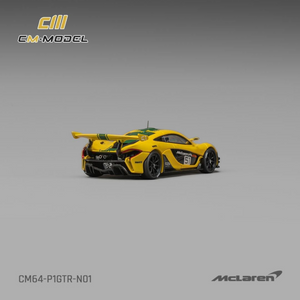 Lot57Supplies Diecast Shop 1:64 scale CM Model McLaren P1 GTR in yellow and green Harrods livery with race number 51