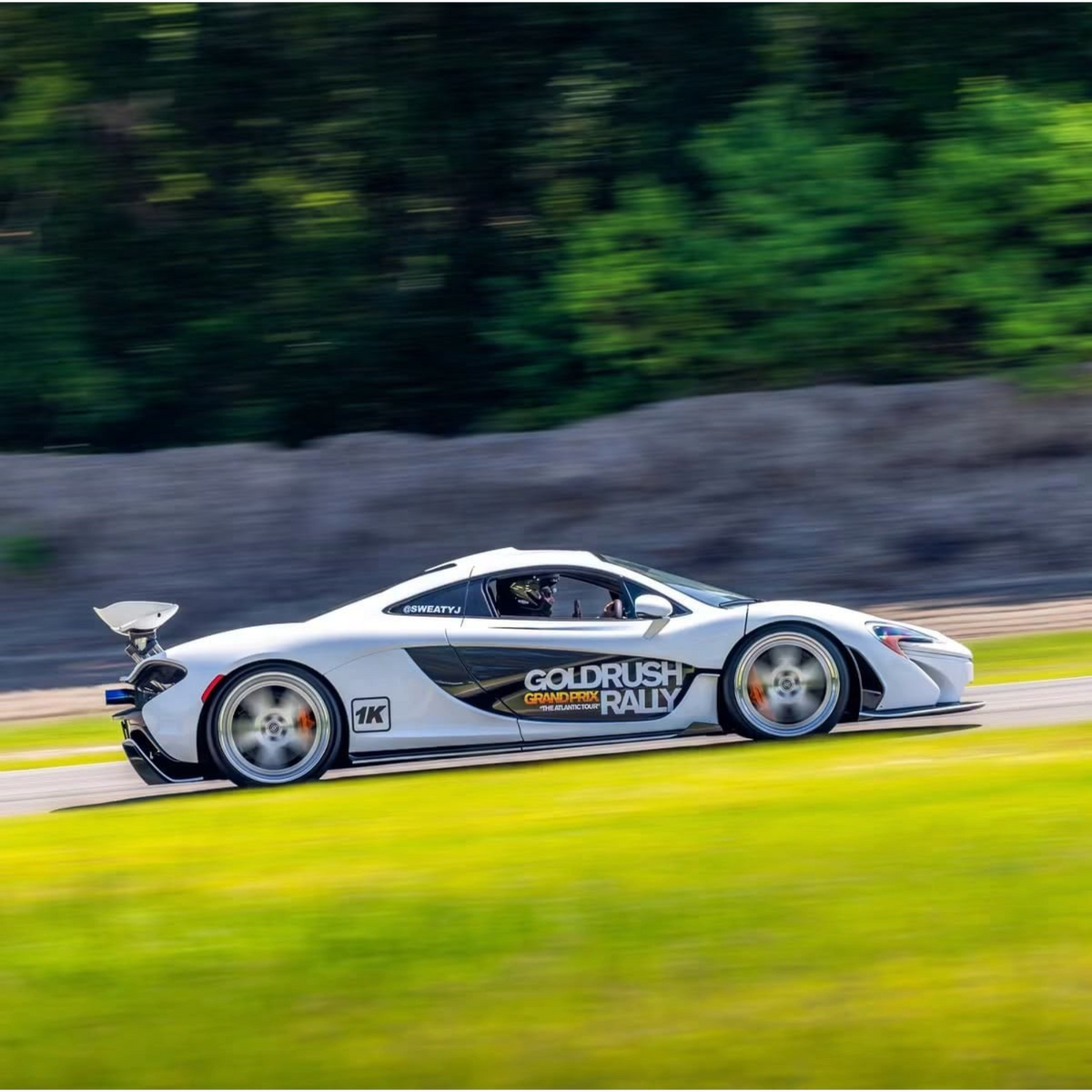 Lot57Supplies Diecast Shop Halo x EDM McLaren P1 Gold Rush Rally 1:64 scale white resin model car in motion