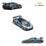 Lot57Supplies Diecast Shop CM Model 1:64 scale McLaren Senna diecast car in metallic ice blue with black accents.