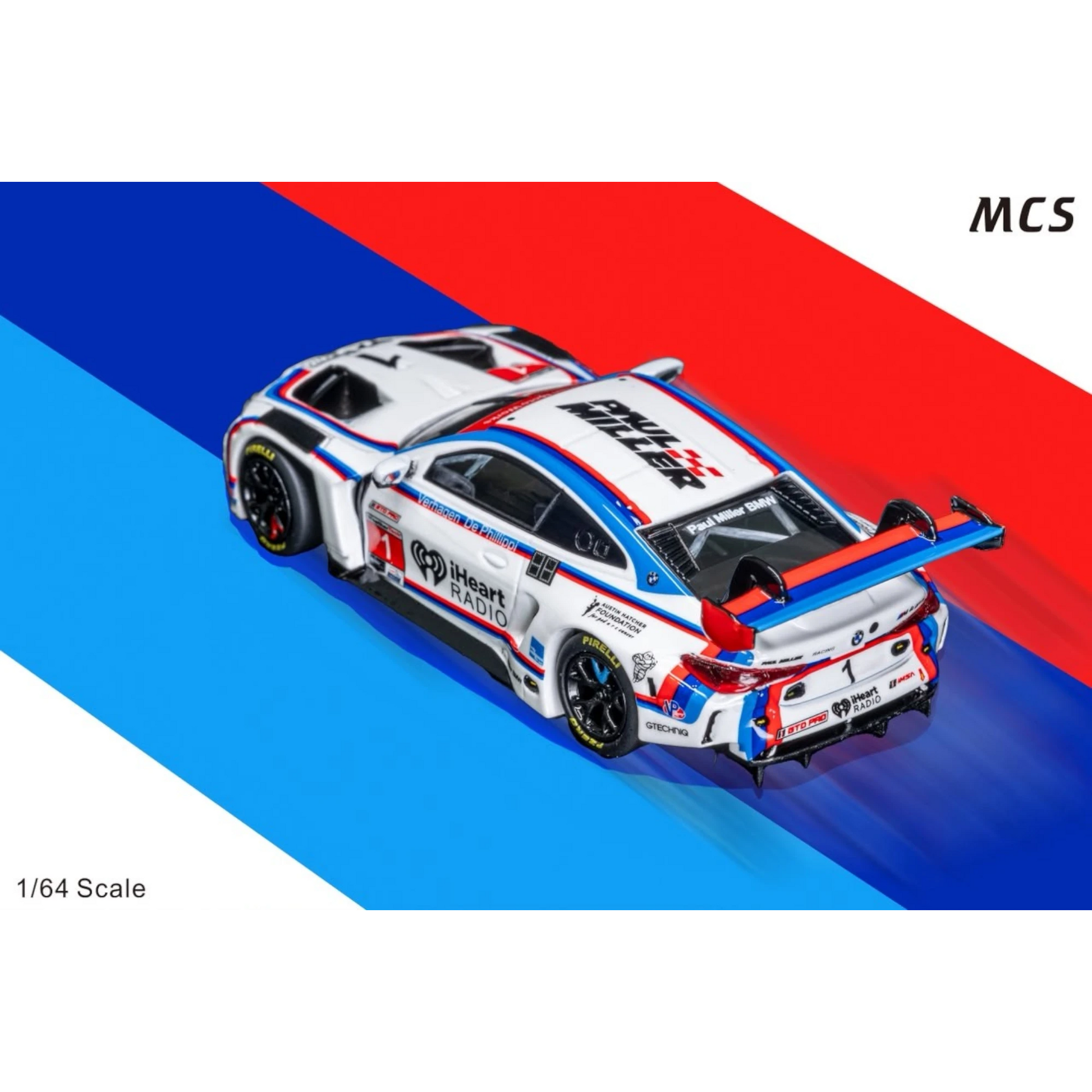 Lot57Supplies Diecast Shop MCS M4 GT3 diecast model car in IMSA endurance racing retro BMW CSL tribute livery