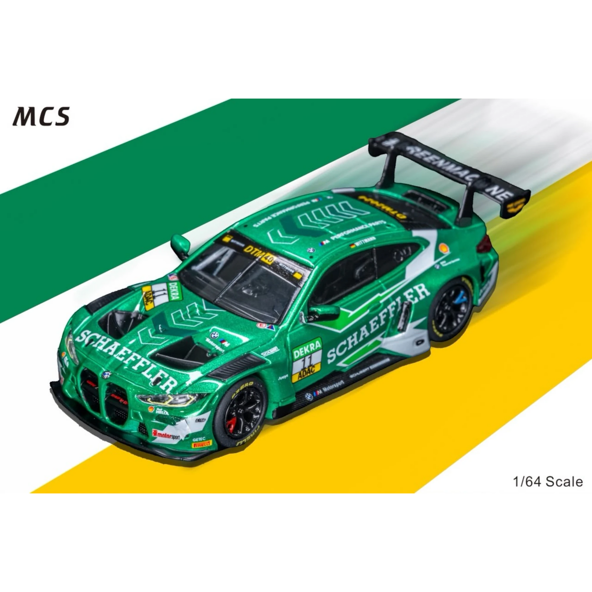 Lot57Supplies Diecast Shop 1:64 scale MCS M4 GT3 diecast model car in green Schaeffler livery with racing details