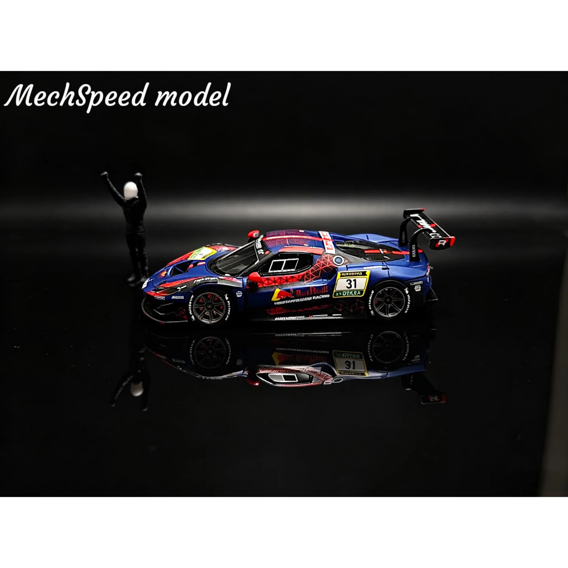 Lot57Supplies Diecast Shop MechSpeed 296GT3 resin model car in Red Bull 31 livery, 1:64 scale with driver figure