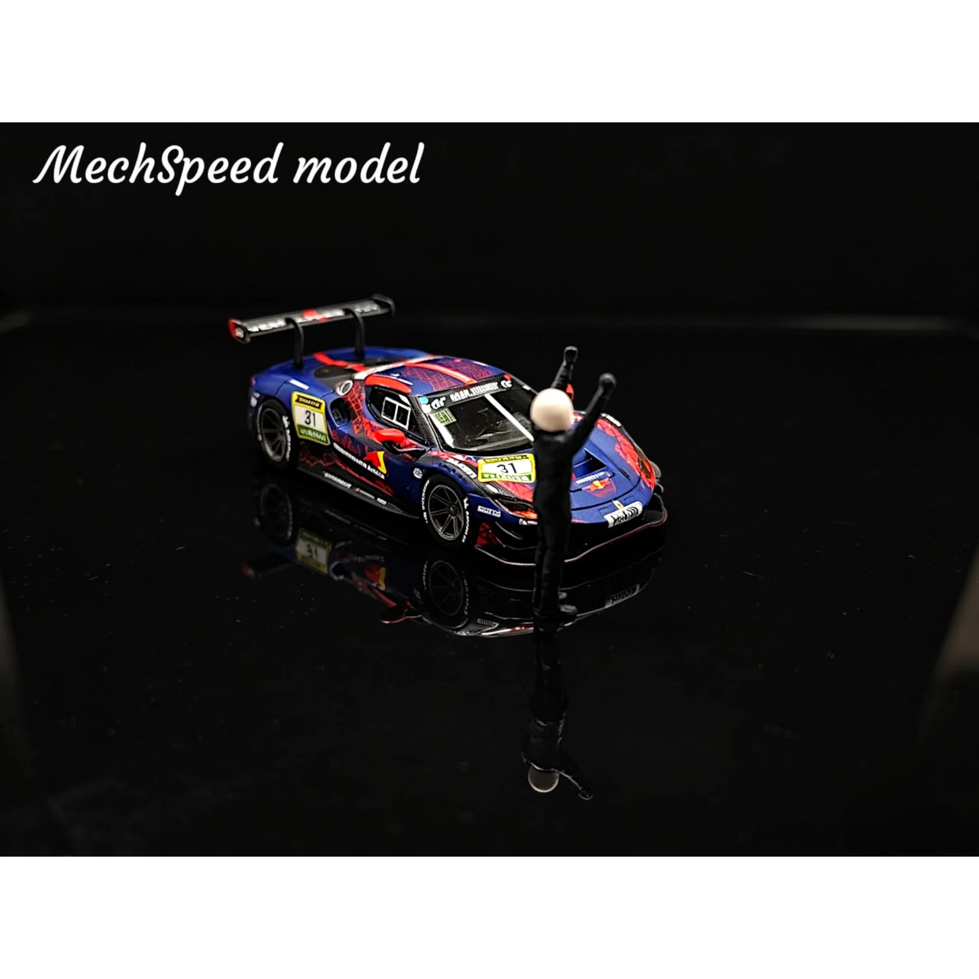 Lot57Supplies Diecast Shop MechSpeed 296GT3 resin model car in Red Bull livery with a driver figure on black surface