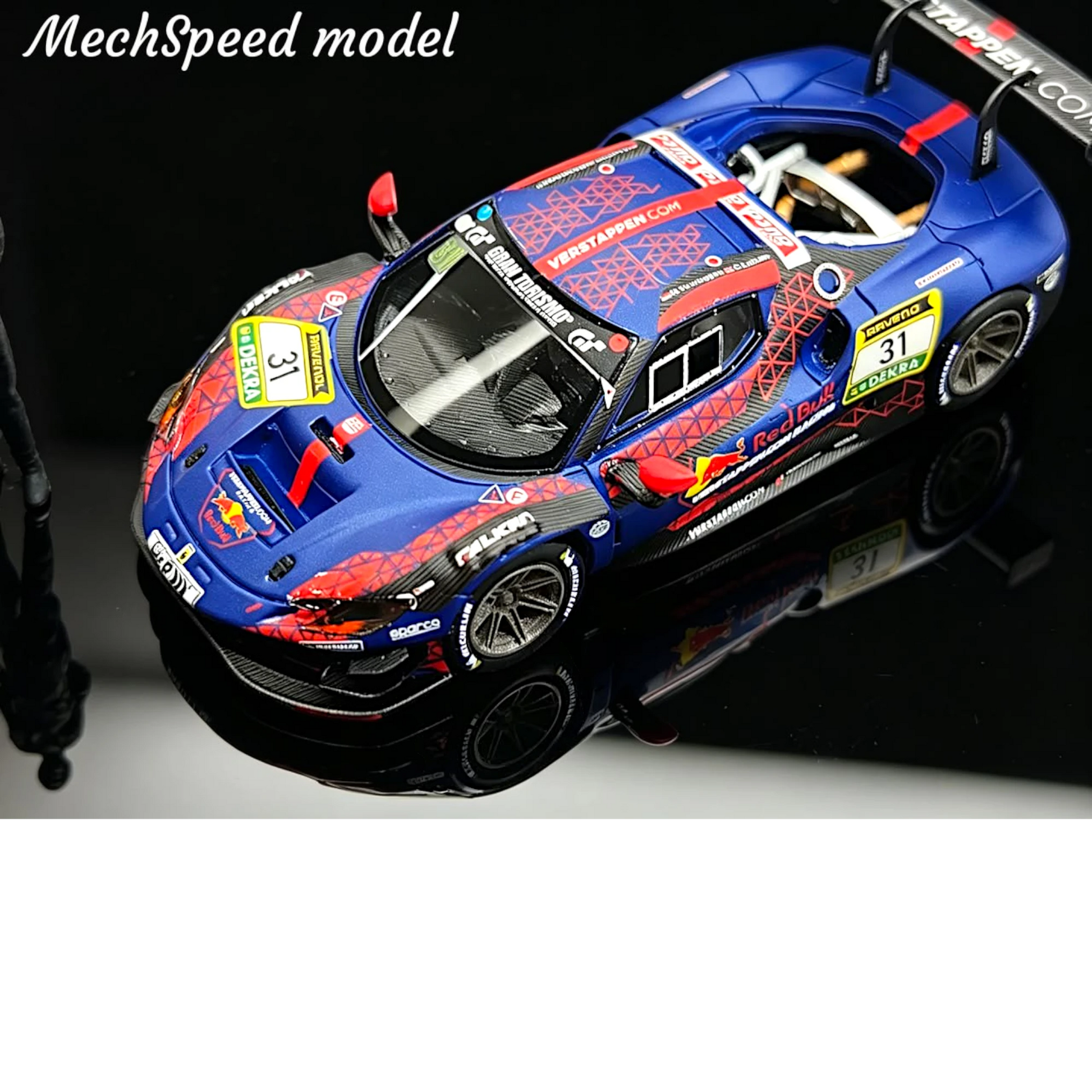 Lot57Supplies Diecast Shop MechSpeed 296GT3 resin model car in Red Bull 31 livery, 1:64 scale, top-down view.