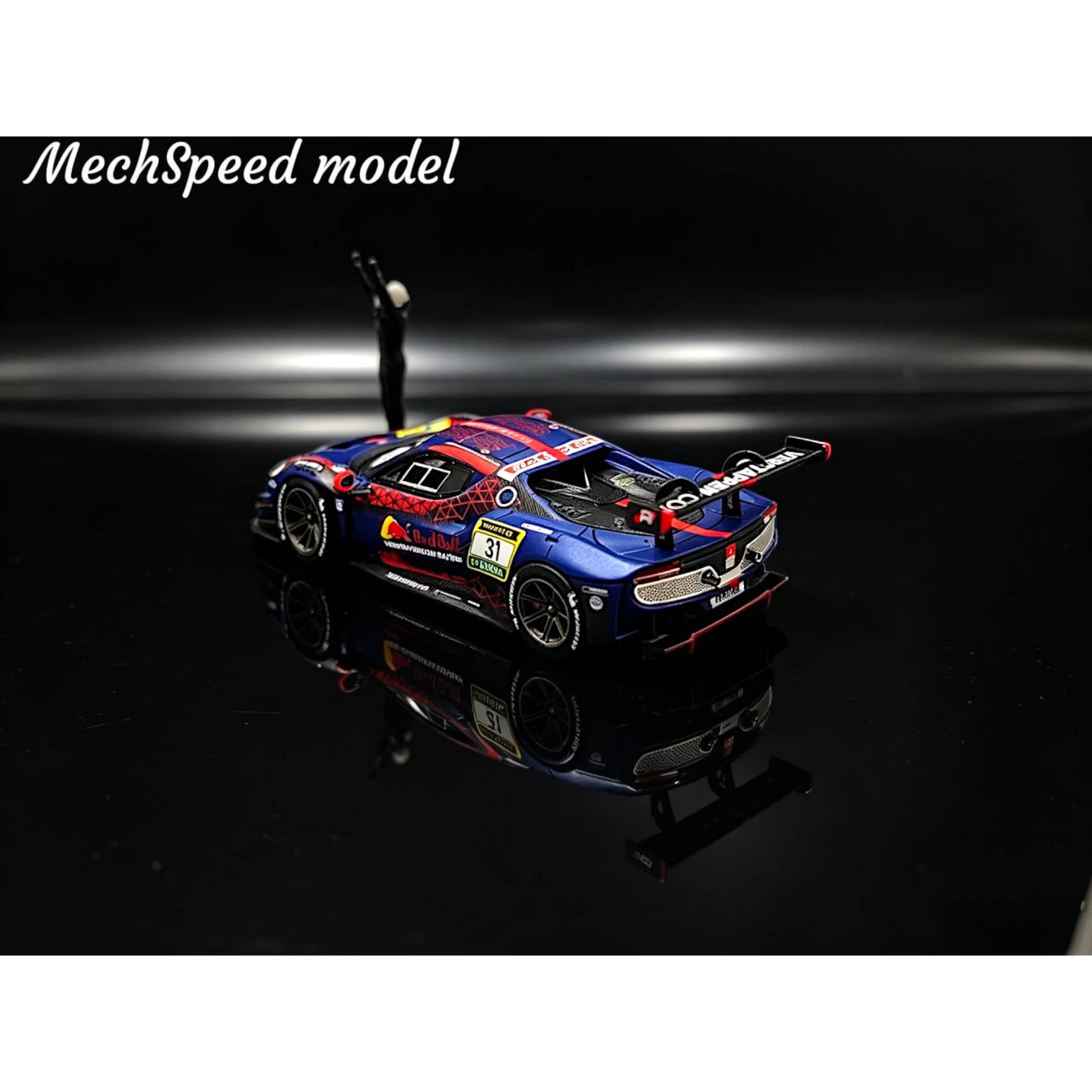 Lot57Supplies Diecast Shop MechSpeed 296GT3 Red Bull 31 resin model car in 1:64 scale on a reflective black surface