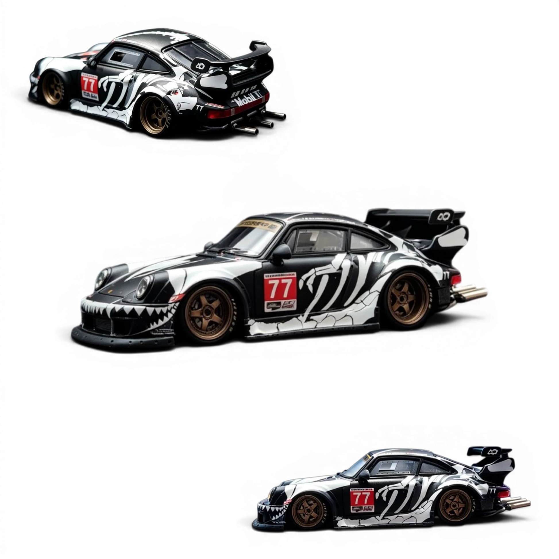 Lot57Supplies Diecast Shop Mechspeed RWB930GT 1:64 scale diecast car in matte black with bone dragon racing livery.