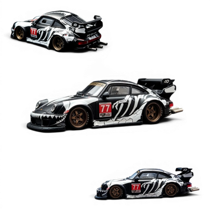 Lot57Supplies Diecast Shop Mechspeed RWB930GT 1:64 scale diecast car in matte black with bone dragon racing livery.