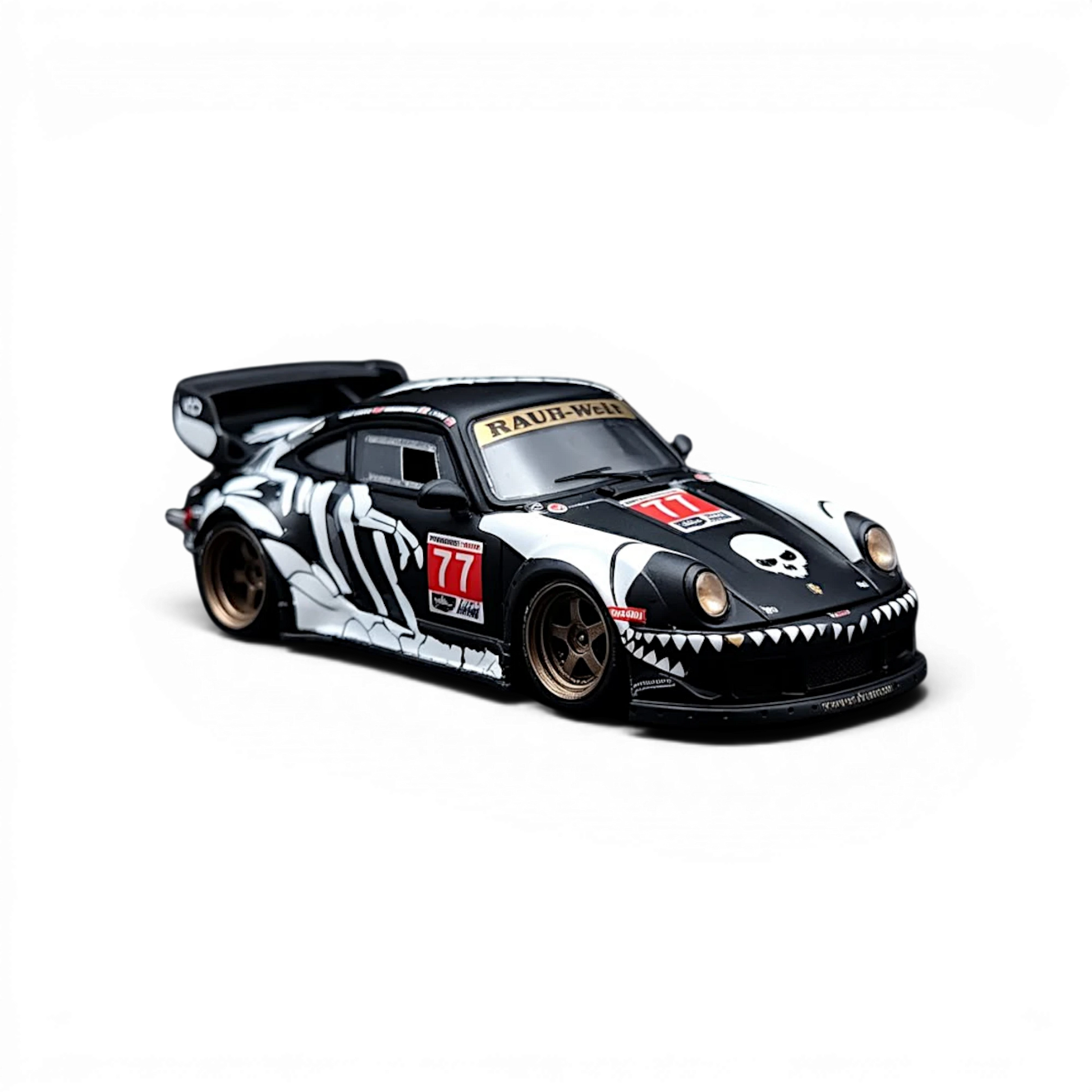 Lot57Supplies Diecast Shop Mechspeed RWB930GT 1:64 scale diecast car in matte black with bone dragon graphics.