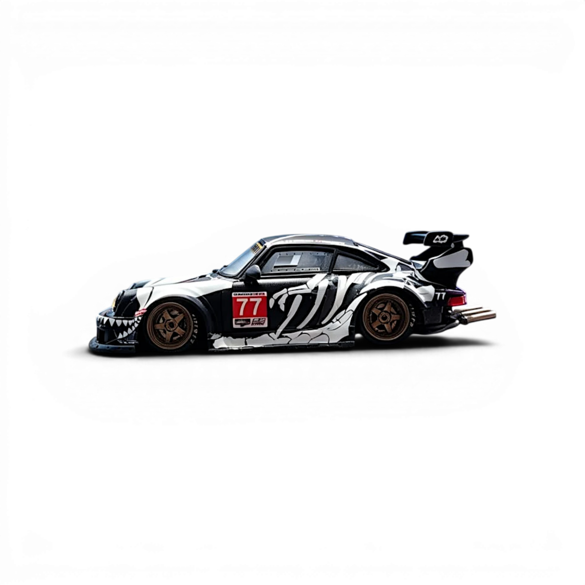 Lot57Supplies Diecast Shop Mechspeed RWB930GT diecast car in matte black Bone Dragon livery with 77 racing decals
