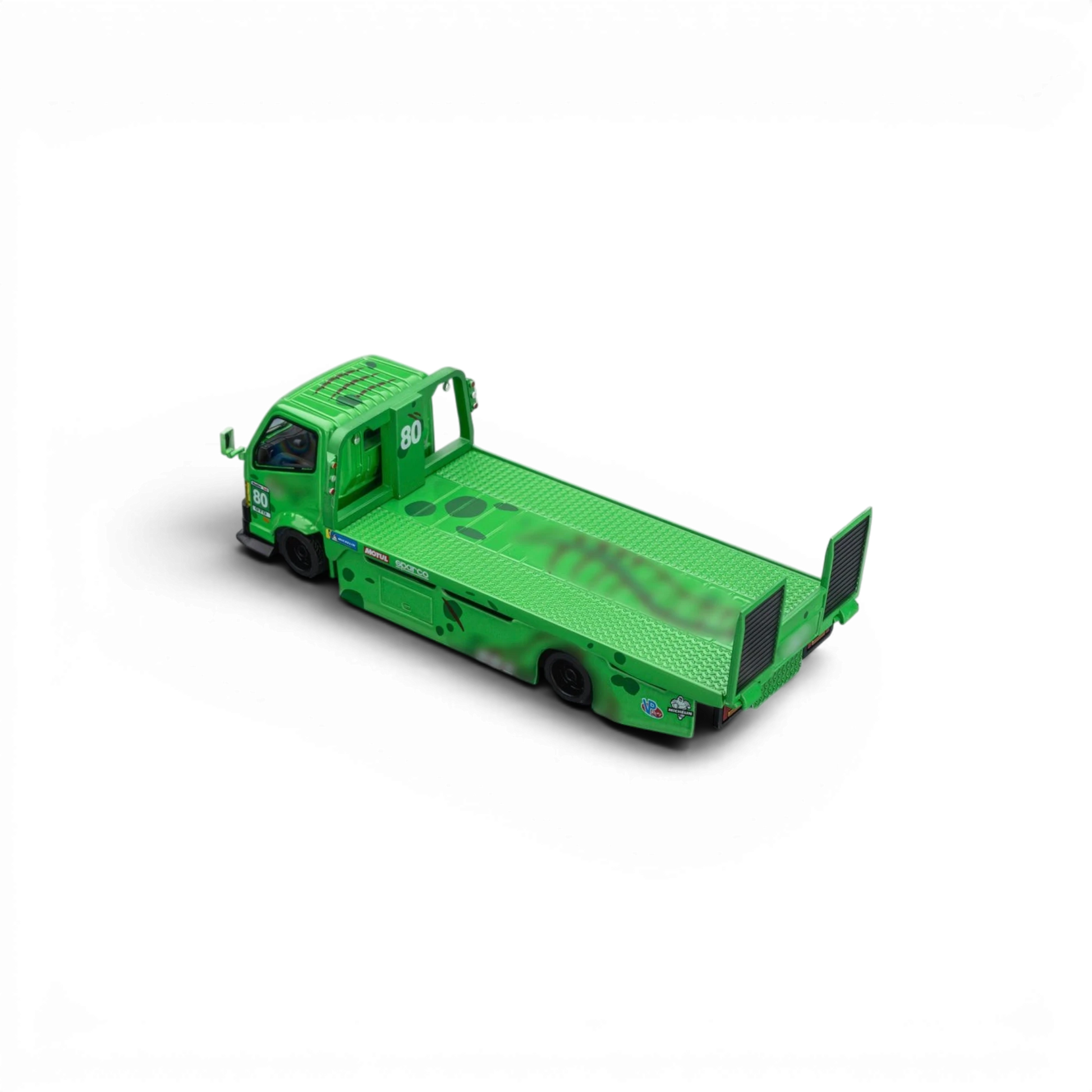 Lot57Supplies Diecast Shop Mega Gear Custom Hauler 1:64 scale diecast truck in green dino theme with racing decals
