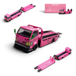 Lot57Supplies Diecast Shop Mega Gear Custom Hauler in pink dino theme, 1:64 scale diecast toy truck with ramp.