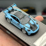 Lot57Supplies Diecast Shop HH Model 1:64 scale Meissen Blue Porsche 992.1 GT3 RS resin model car on display base