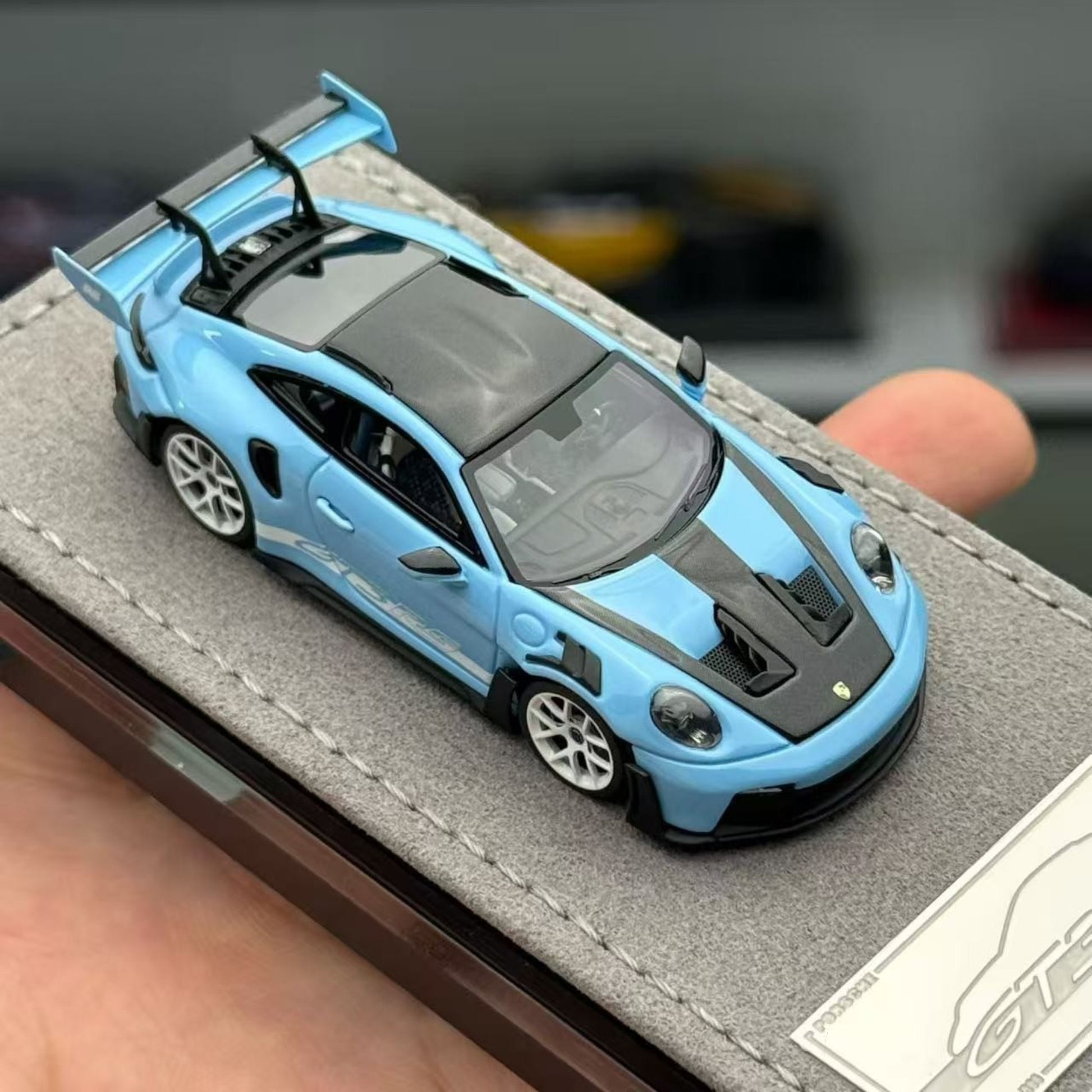 Lot57Supplies Diecast Shop HH Model 1:64 scale Meissen Blue Porsche 992.1 GT3 RS resin model car on display base