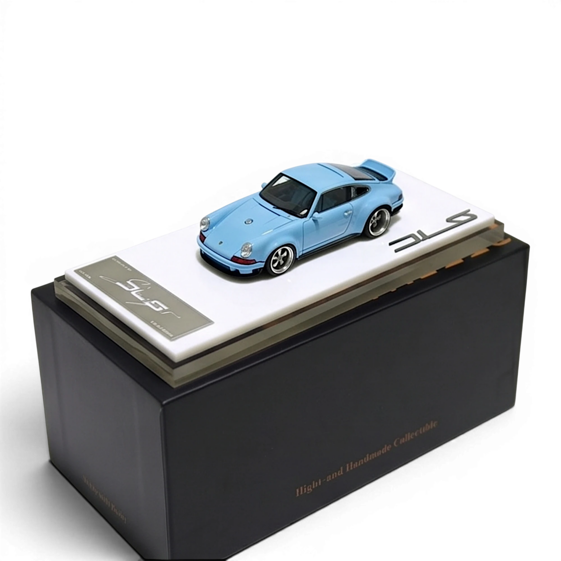 Lot57Supplies Diecast Shop Meissen Blue DeepMaker Singer DLS 1:64 scale resin model car on display base.