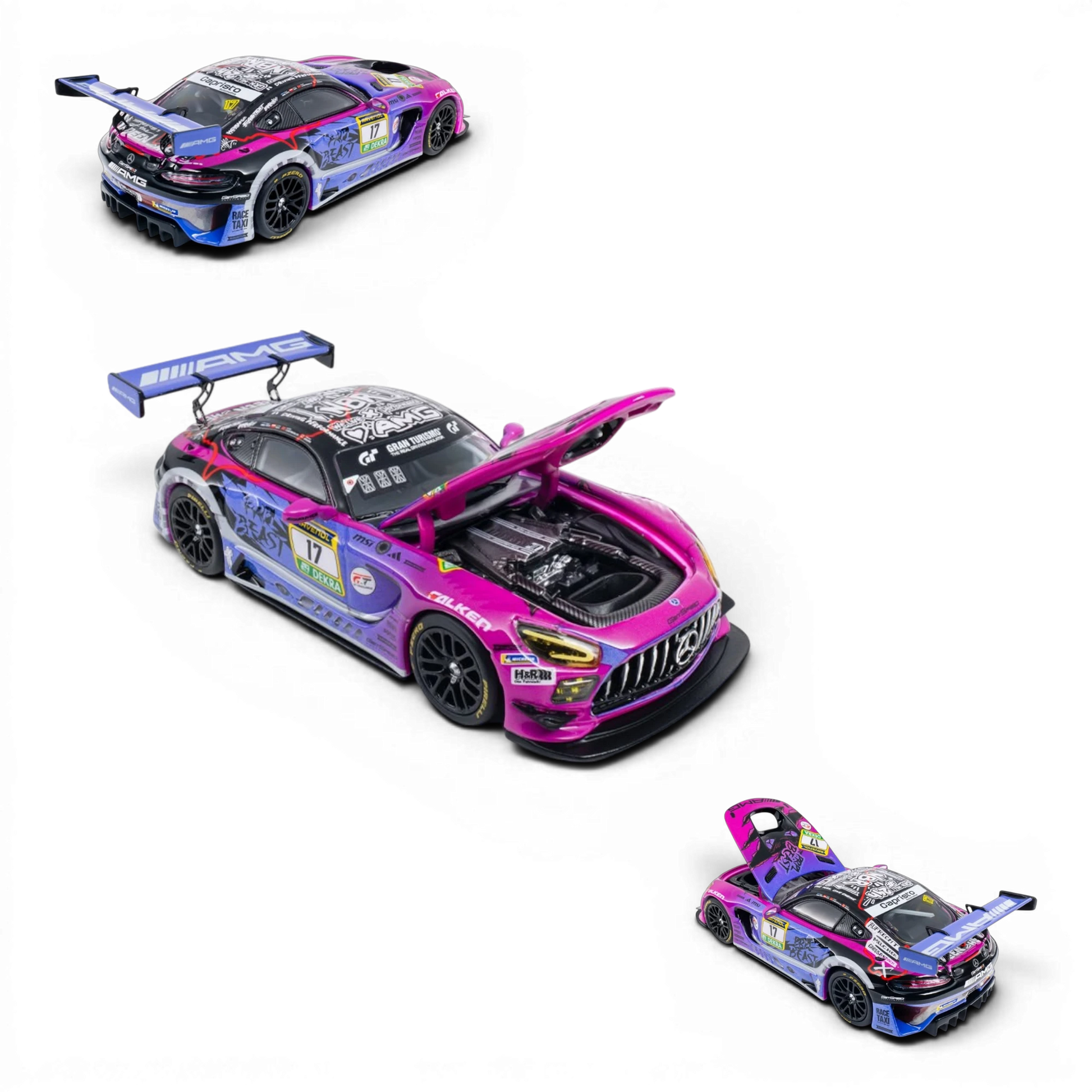 Lot57Supplies Diecast Shop KILO 1:64 scale Mercedes-AMG GT GT3 diecast model in purple and black race livery.