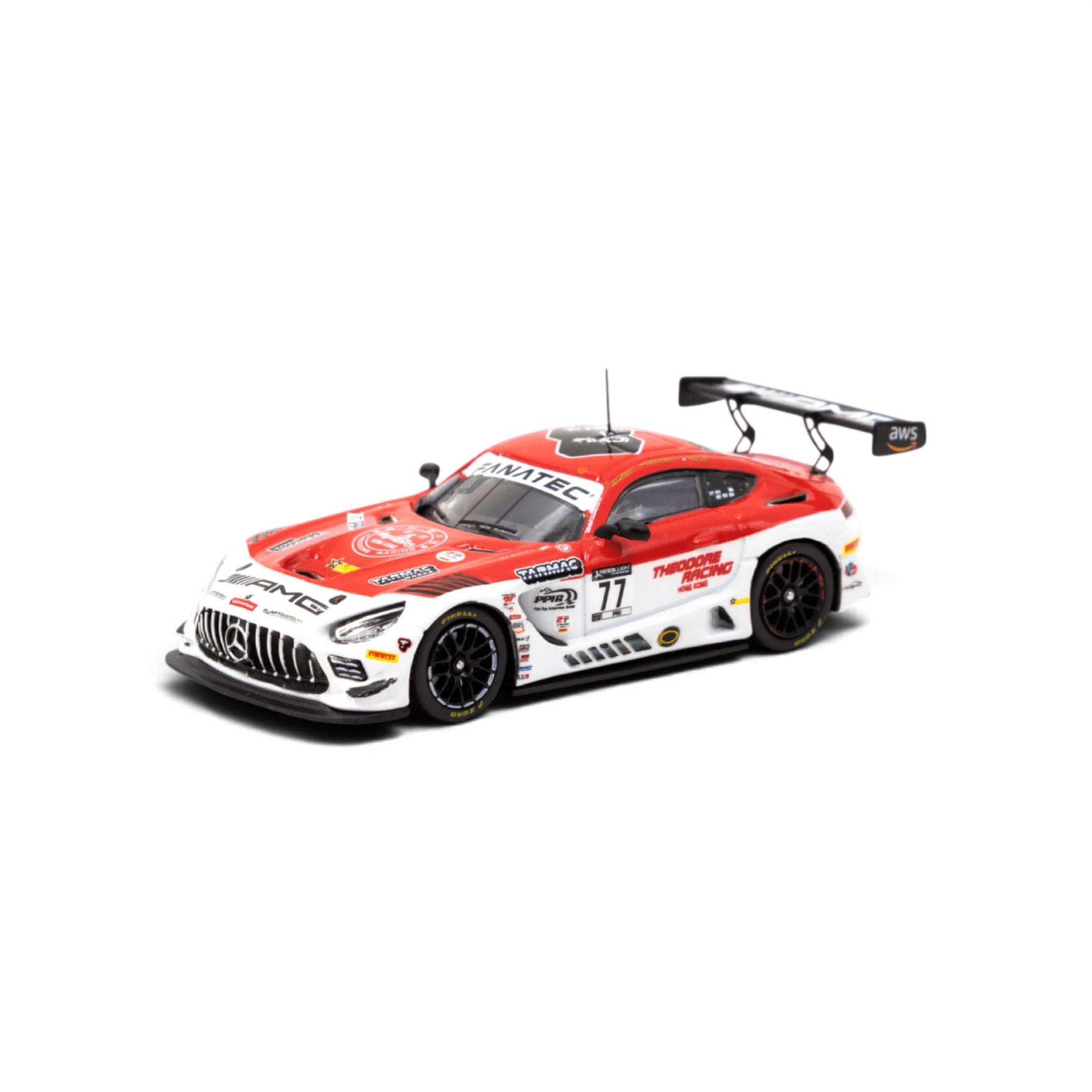 Lot57Supplies Diecast Shop 1:64 scale Tarmac Works Mercedes AMG GT3 race car in red and white with winning drivers