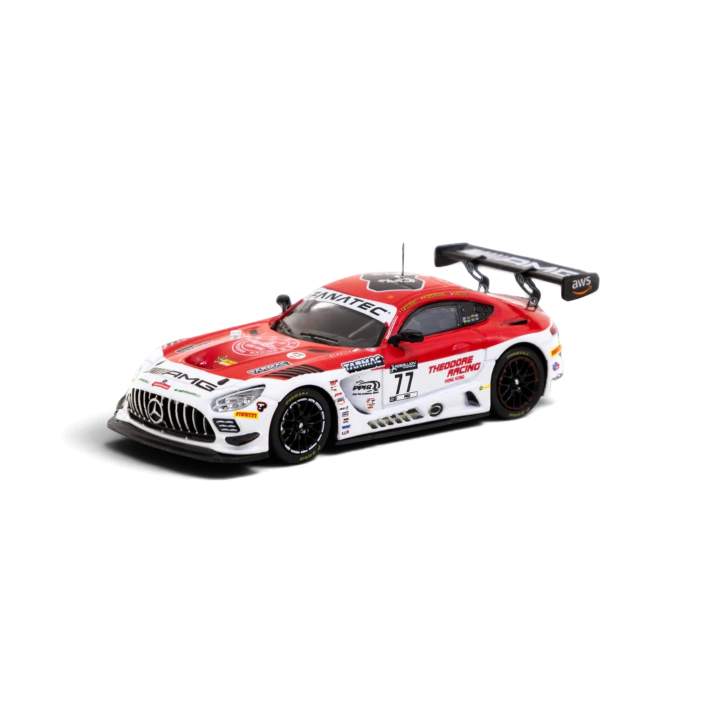 Lot57Supplies Diecast Shop 1:64 scale Tarmac Works Mercedes AMG GT3 race car in red and white livery