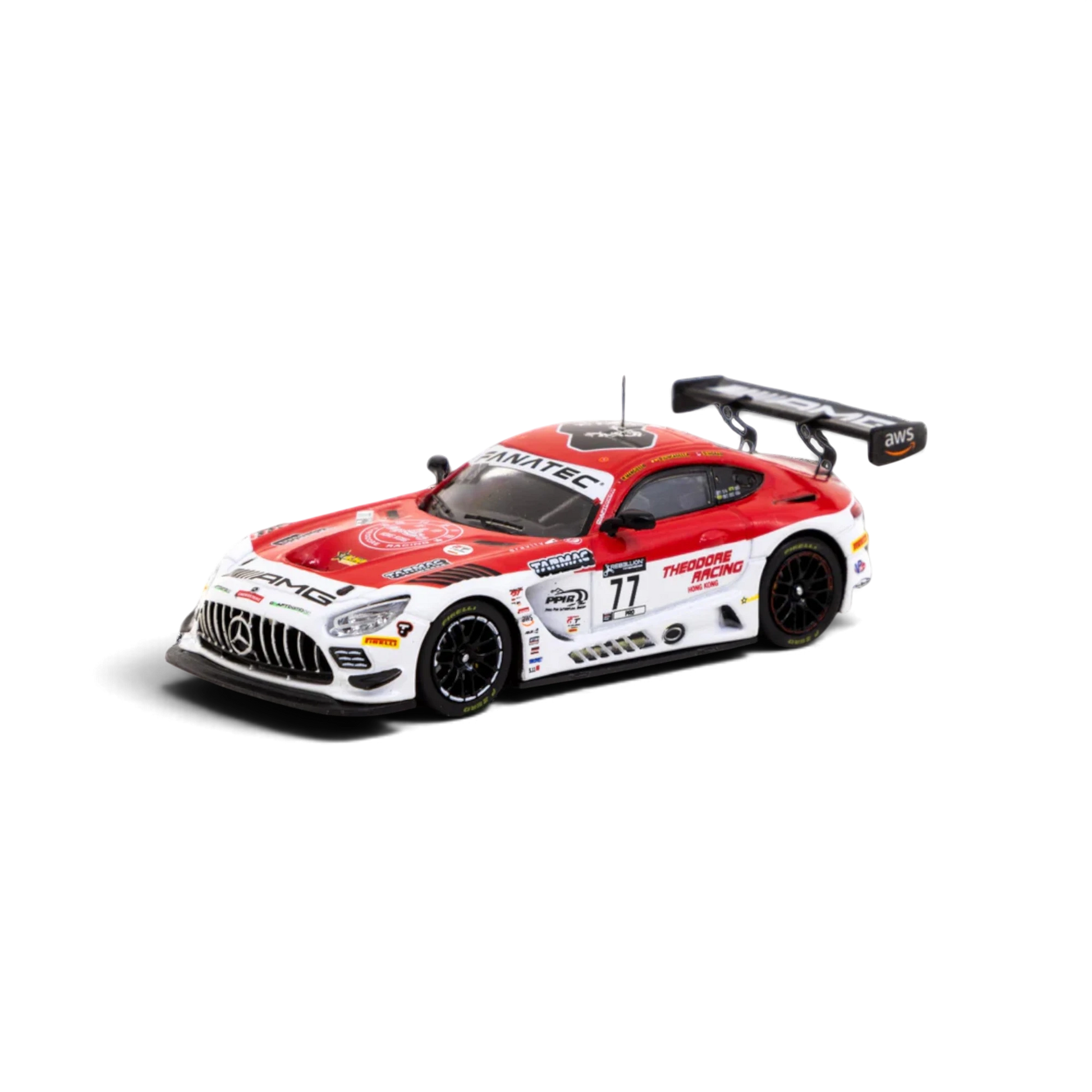 Lot57Supplies Diecast Shop 1:64 scale Tarmac Works Mercedes AMG GT3 race car in red and white livery