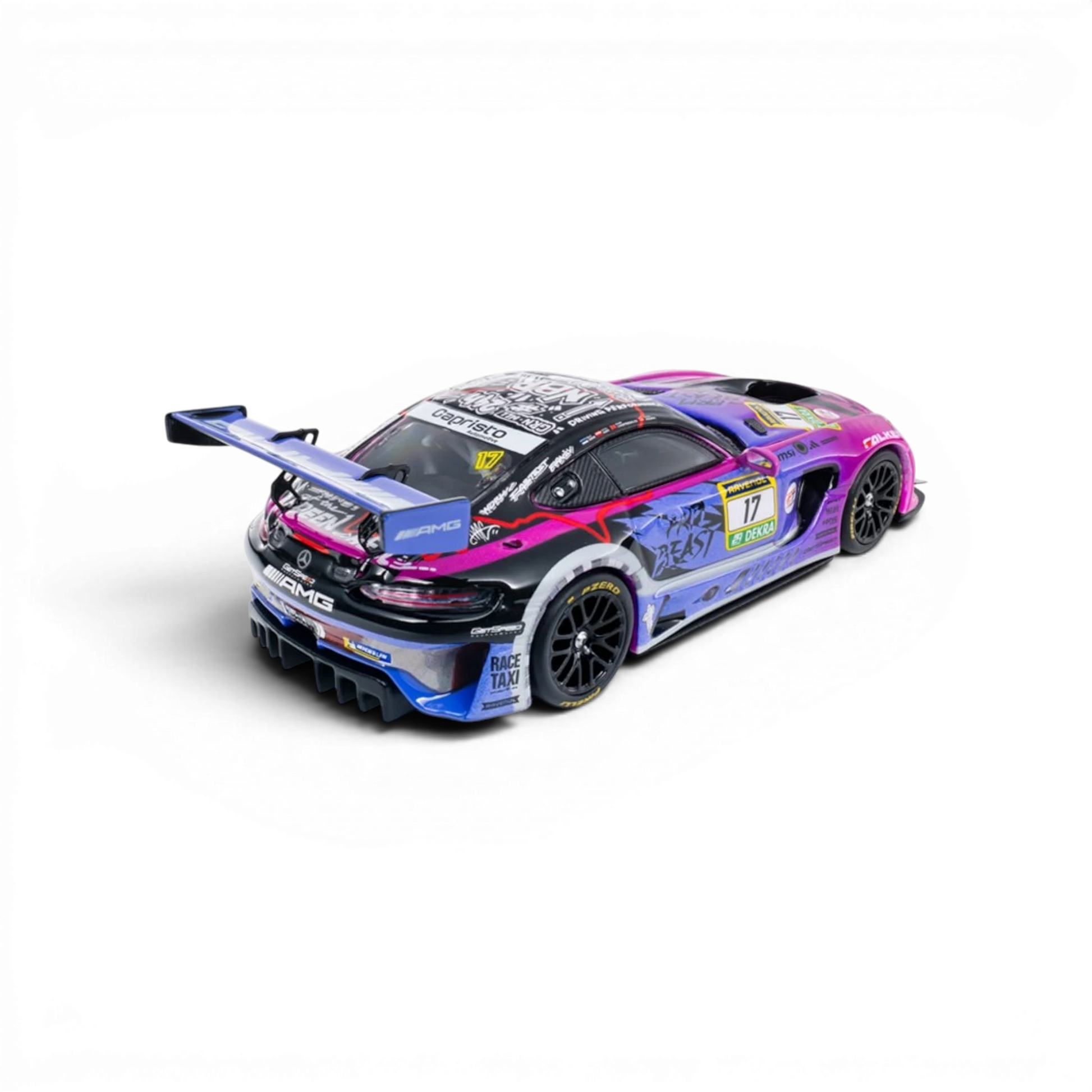 Lot57Supplies Diecast Shop 1:64 scale KILO Mercedes-AMG GT GT3 race car in purple and black with Nürburgring livery