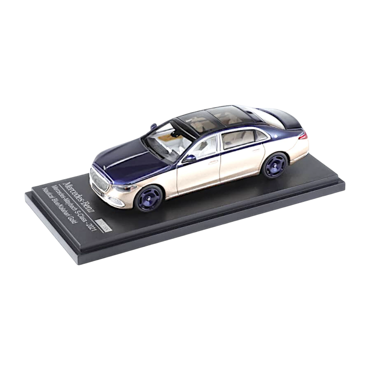 Lot57Supplies Diecast Shop AR BOX 1:64 scale Mercedes-Benz Maybach W223 diecast model in nautical blue and gold.
