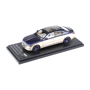 Lot57Supplies Diecast Shop AR BOX 1:64 scale Mercedes-Benz Maybach W223 diecast model in nautical blue and gold.