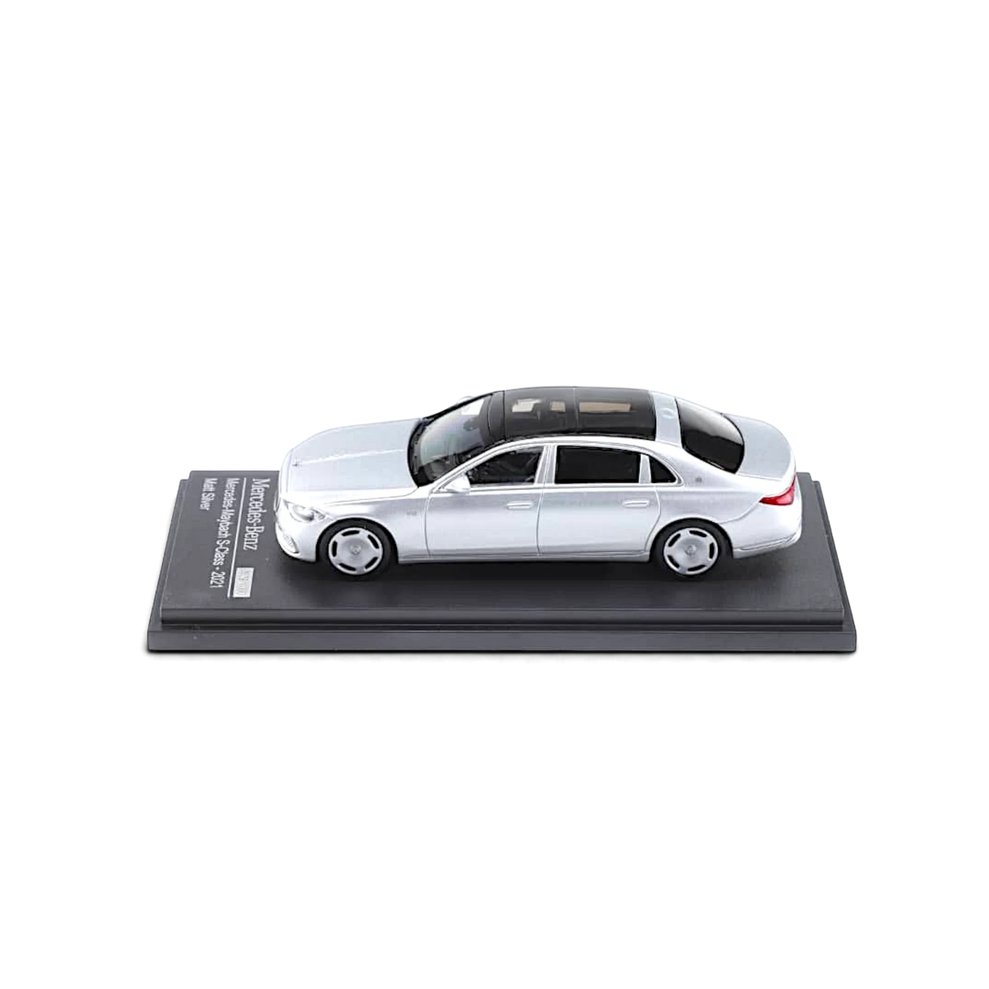Lot57Supplies Diecast Shop AR BOX 1:64 scale matte silver Mercedes-Benz Maybach W223 diecast model car on display base