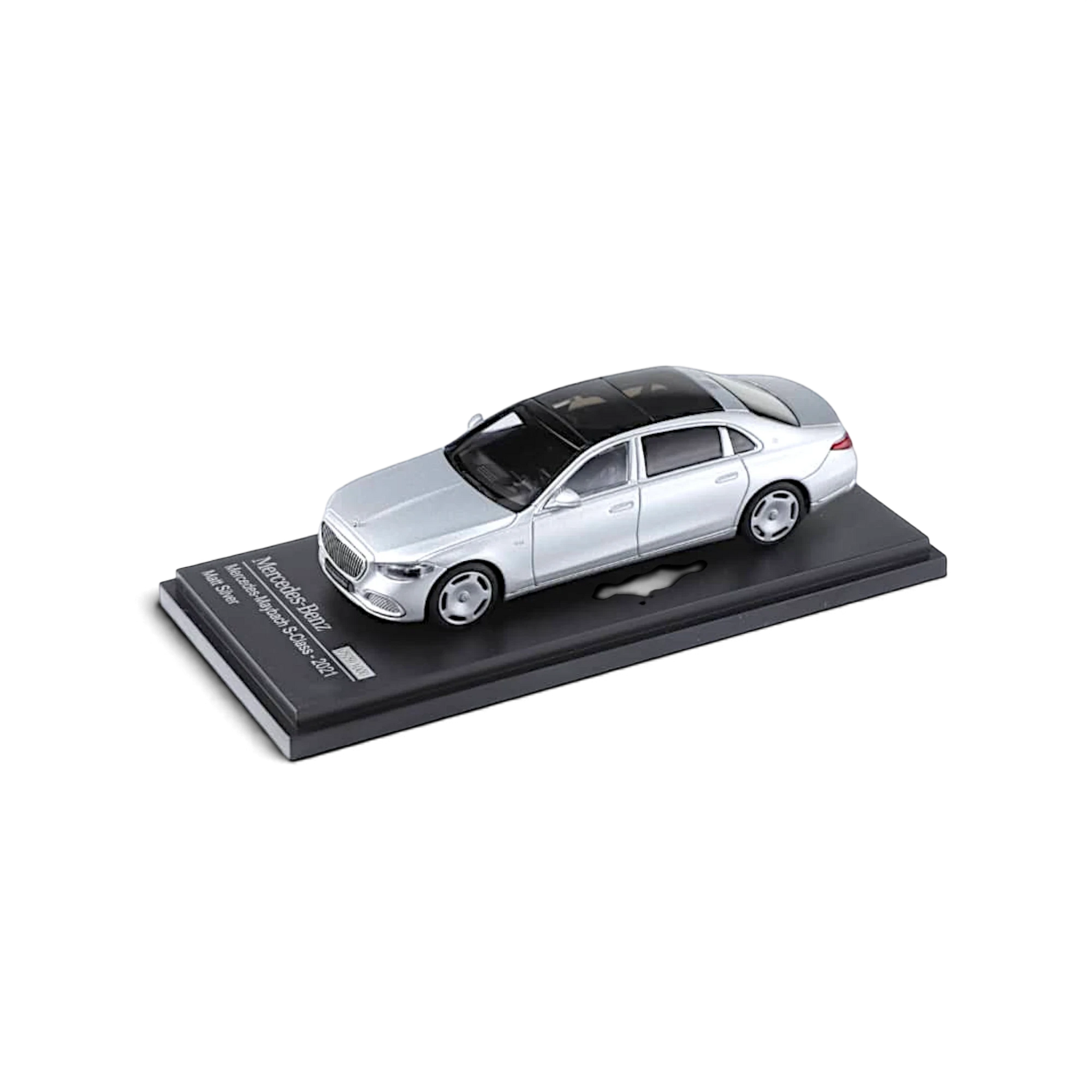 Lot57Supplies Diecast Shop AR BOX 1:64 scale matte silver Mercedes-Benz Maybach W223 diecast model car on display base