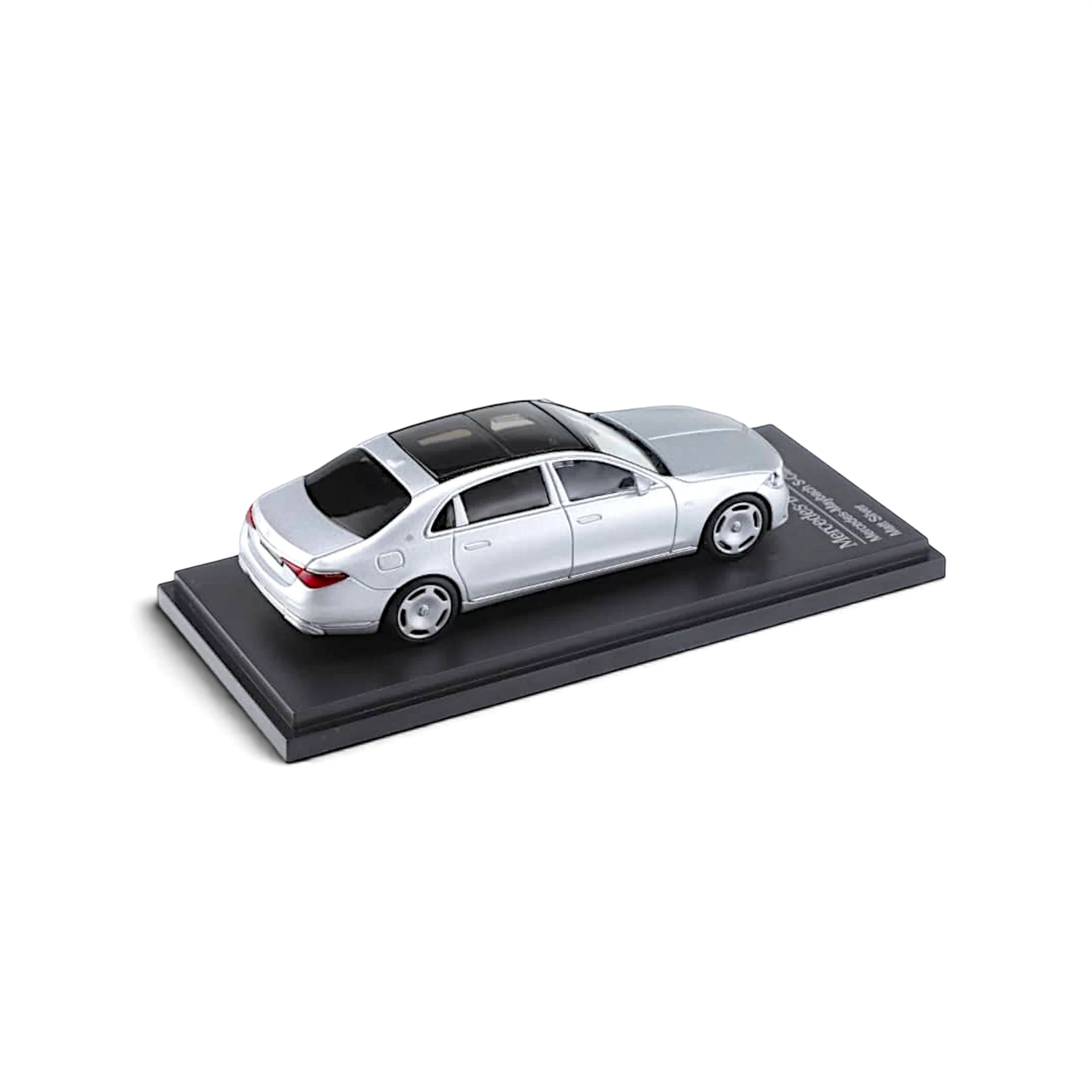 Lot57Supplies Diecast Shop AR BOX 1:64 scale matte silver Mercedes-Benz Maybach W223 diecast model car on display base