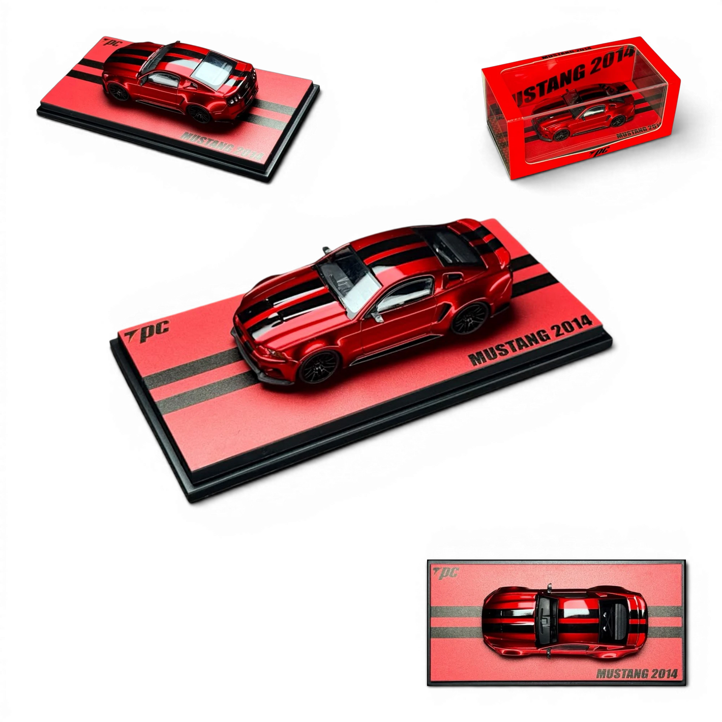 Lot57Supplies Diecast Shop 1:64 scale metallic red TPC Mustang 2014 diecast model car with black racing stripes