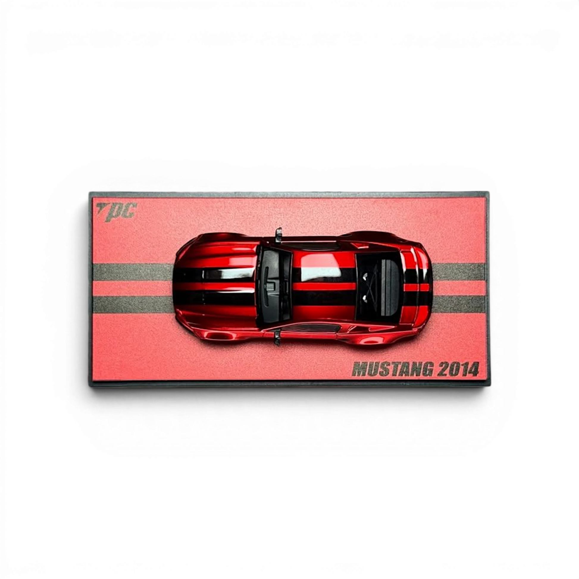 Lot57Supplies Diecast Shop TPC 1:64 scale metallic red 2014 Mustang diecast model car with black racing stripes