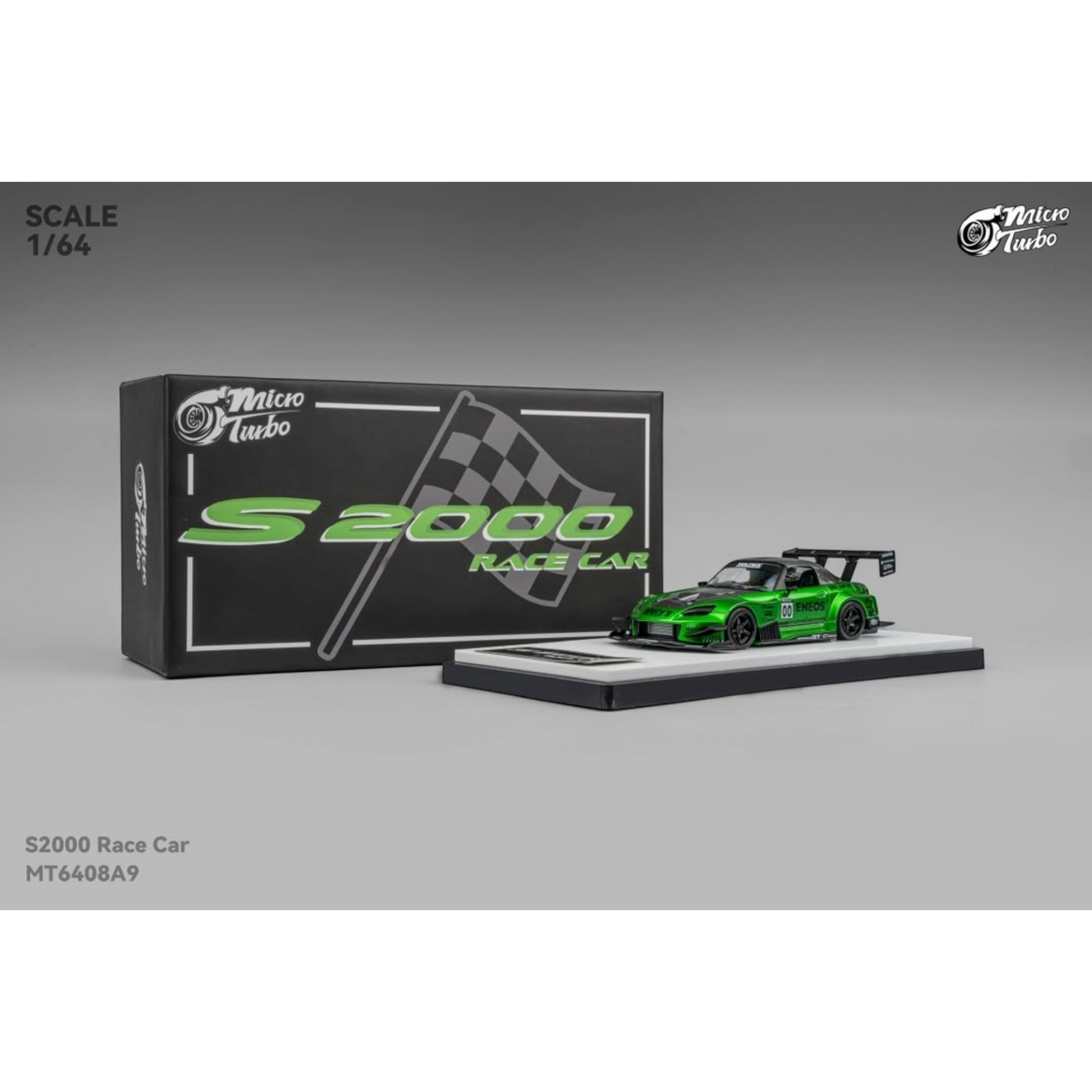 Lot57Supplies Diecast Shop Micro Turbo 1:64 scale S2000 race car in transparent green with black racing details