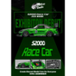 Lot57Supplies Diecast Shop Micro Turbo S2000 race car in transparent green with detailed racing decals and engine bay