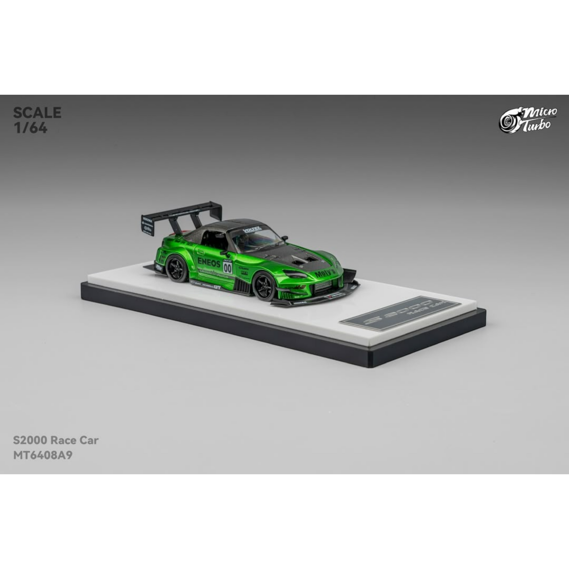 Lot57Supplies Diecast Shop 1:64 scale Micro Turbo S2000 race car in transparent green with carbon fiber details